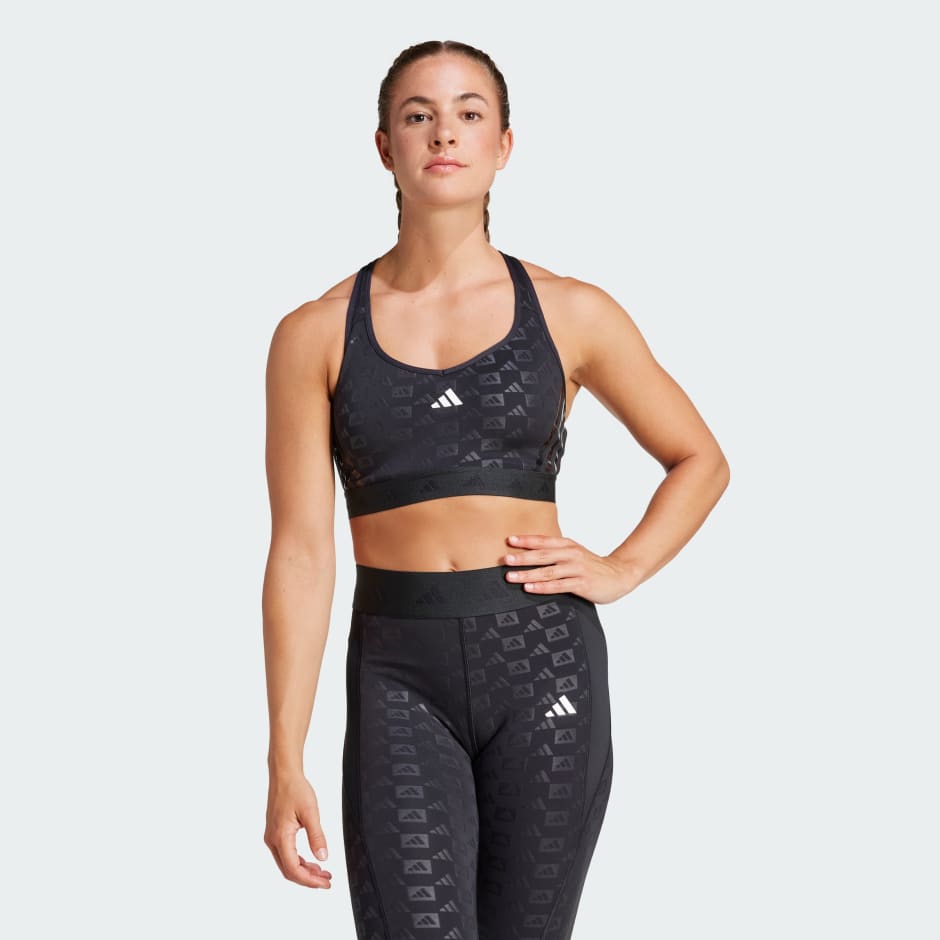 adidas Powerreact Training Medium Support Hyperglam Emboss Bra